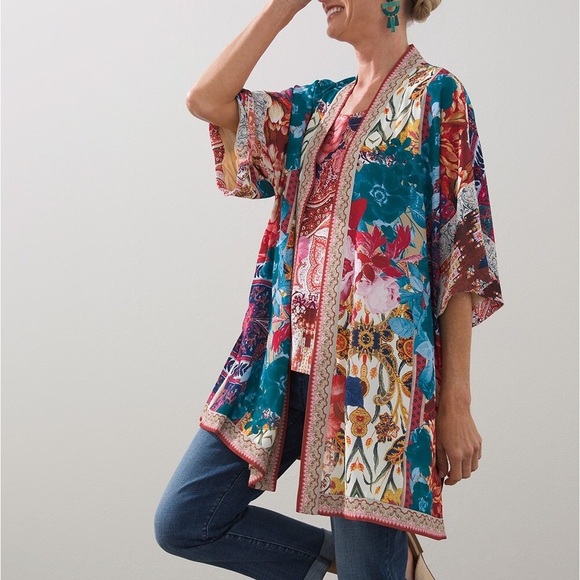 Chico’s Tapestry Print Mid Length Kimono (S/M) and matching Tank (Size 2) - Picture 1 of 5